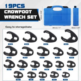 Crow foot Flare Nut Wrench Set 19pc 3/8 1/2in Drive Ratchet Extension Large Tool