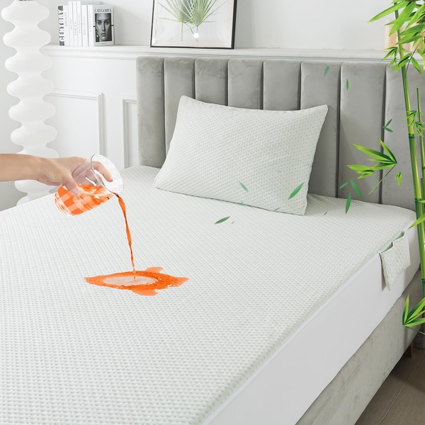 RICHAIR Mattress Protector 130 x 190 cm, Bamboo Mattress Topper