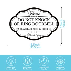 Do Not Knock or Ring Doorbell Sign，Self-Adhesive Waterproof Do Not Disturb Leave Packages Here Sticker, No Soliciting Sign for Doorbell, House, Home, Business（small）