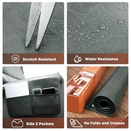 NZDWZDN 3 Pcs Recliner Headrest Protector with Elastic Strap Faux Leather Headrest Cover for Recliner Chair Arm Covers Recliner Headrest Cover with Pocket Armrest Covers 22.8 x 14.6In(Dark Grey Green)