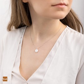 Amberta Women 925 Sterling Silver Freshwater Pearl Necklace: Silver Necklace with Flat Baroque Pearl Pendant