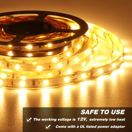 Warm LED Strip Lights,Onforu16.4ft Dimmable Strip Lighting,3000K 5m 12v Tape Light, 2835 LEDs Flexible Warm White Rope Light for Home,Kitchen,Under Cabinet,Bedroom, Christmas Decor, Non-Waterproof