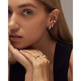 Pancert 3 Pairs Silver Hoop Earrings Set Dainty Stud Earrings 14K Gold Plated Dangle Cartilage Huggie Hoop Stackable Earrings Diamond Earrings for Women Gold Jewelry for Women Gift Jewelry