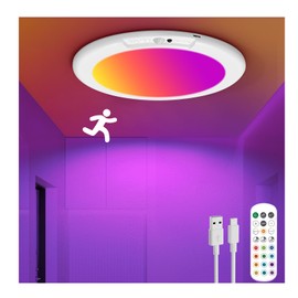 ORYAR Rechargeable Motion Sensor Ceiling Light with Remote, Wireless Battery Operated Closet Light with 13 Colors Changing, 0.55″ Magnetic Lights for Shower Bathroom Closet Hallway Pantry, 1 Pack