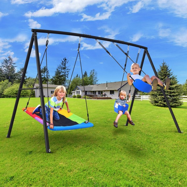 Hapfan Heavy Duty Swing Set with 3 Swings Metal Swing