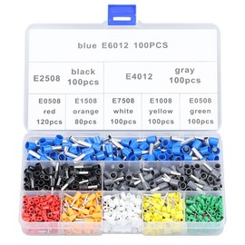 Glvaner Ferrule Terminals, Copper Insulated Rod Terminals, Rod Terminal Set, Crimp Terminal, Splice, Terminal Sleeve, Wire, Connector, Crimp Terminal Set, Crimping Sleeves, 8 Colors, 800 Pieces, Bare