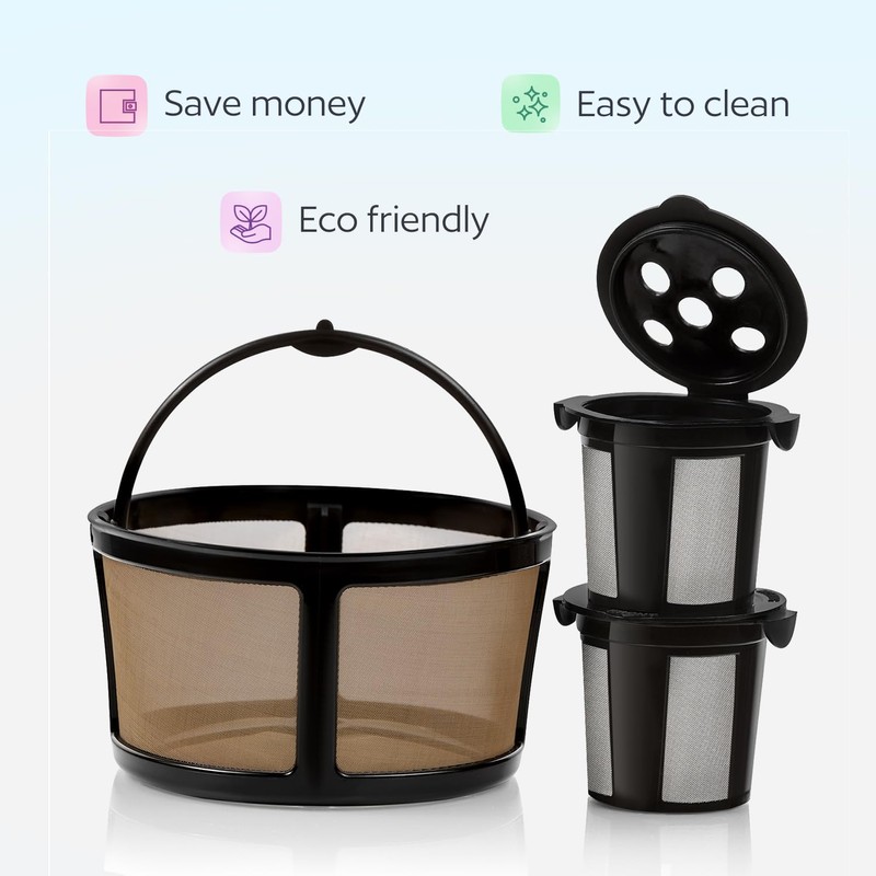 2 Reusable K Cups and Basket Coffee Filter for Keurig