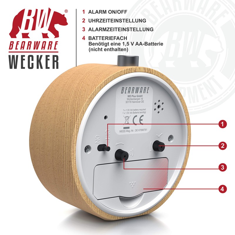 Csl – Analogue Alarm Clock without Ticking – Round