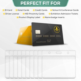 50pcs Flowing ID Card Holders – 50 Badge Holder Pack – 50 Waterproof PVC Cards Holder for Lanyard – Durable and Transparent ID Badge Holder – Horizontal Display – Reusable ID Card Holder – 85 x 54mm