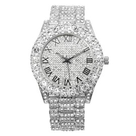 Ice on Blast! Bling'ed Out Hip Hop Rolly Looks w/Ice on Watch & Jewelry -Your Choice of Matching Zig Zag Bling'ed Out Necklace Set or Necklace & Bracelet Set - ZZ Sets (ST10327RN SILVER BLK R#)