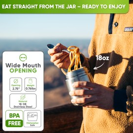 Blockhütte Small Thermos for hot Food Kids - 18 oz | Wide Mouth Food Flask with Spork & Brush | Stainless steel Soup Flask | Insulated Food Jar 14h Hot | Soup Thermos for Adults