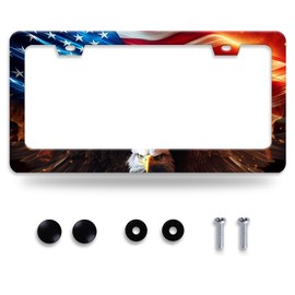 American Flag Bald Eagle License Plate Frame Patriotic License Plate Frames for Car Decorative Parts Stainless Stee License Plate for Standard Us Canada Funny License Plate Holder 12x6 Inch Unisex