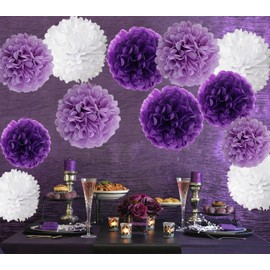Lightingsky 10pcs Tissue Paper Pom Poms DIY Decorative Flowers Ball Perfect for Party Wedding Home Outdoor Decoration (Purple, 12 inch)