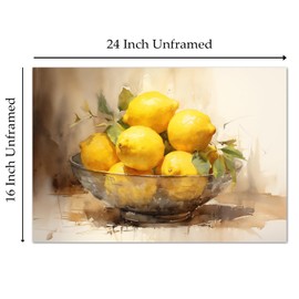 Vintage Lemon Picture Citrus Canvas Wall Art Still Life Fruit Painting Vintage Still Life Wall Art Prints Rustic Lemon Picture Vintage Fruit Artwork Farmhouse Fruit Wall Art for Living Room 16x24in No Frame