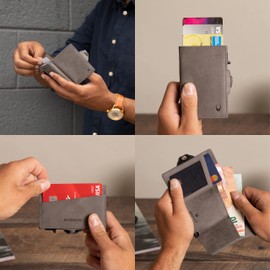 DONBOLSO Slim Leather Card Holder Wallet RFID Protection Slim Wallet Slim Credit Card Holder Mini Wallet Men Genuine Leather, Vintage grey, Without coin compartment, Without coin compartment