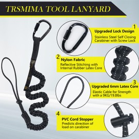 TRSMIMA Safety Tether Tool Lanyard - 3 pack Fall Protection Lanyard with Single Aluminum Screw Lock Carabiner Metal Buckle Adjustable Loop End