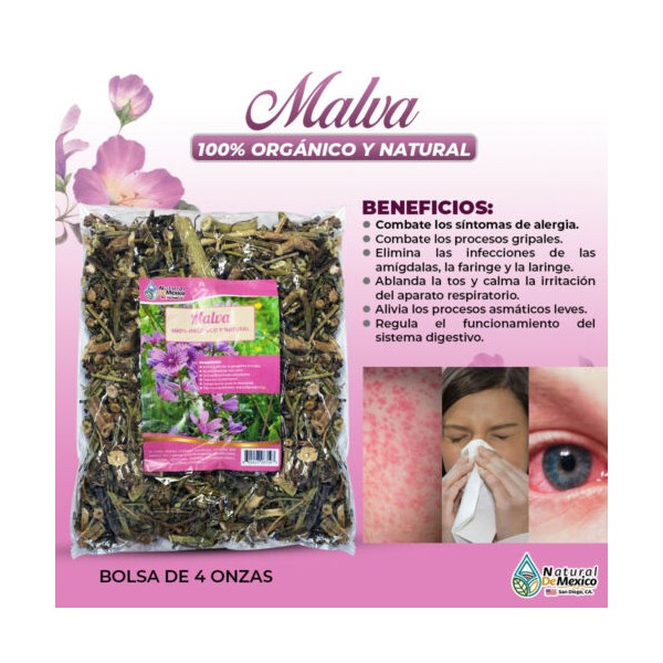Natural de Mexico USA Malva Mallow Herbs Tea Organic ayuda a combatir alergias naturalmente 4 oz-113g.