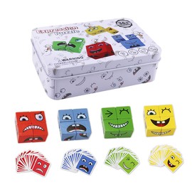 Wooden Face Changing Magic Cube Game,Wooden Expressions Blocks Toy, 3D Puzzle Face-Changing Magic Cube,With Expression Cards, Interaction Educational Training Toys