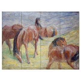 Tile Mural Grazing Horses Landscape by Franz Marc Kitchen Bathroom Shower Wall Backsplash Splashback 4x3 4.25" Ceramic, Matte