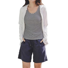 COTARON Women's Swimwear, Rash Guard, Body Cover, Tank Top, Shorts, 4-Piece Set, Long Sleeve, Sun Protection, UV Protection, 6. White x Border x Navy, LL