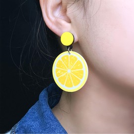 Lemon Earrings for Women Cute Fruits Dangling Stud Earrings Fun Acrylic Earrings for Women (Dangle)