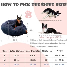 Himax Dog Beds for Large Dogs, Donut Dog Bed with Blanket Attached, Calming Dogs Beds Washable (20"/26"/35") Grey