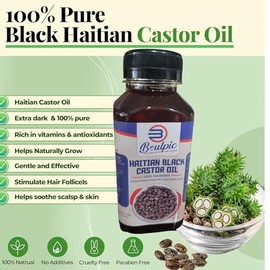 Aceite de ricino negro haitiano Meme (Lwil Maskriti) – 100% puro, prensado en frío, sin refinar – Promueve el crecimiento del cabello, hidrata la piel