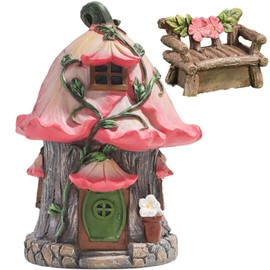 Fairy Garden Kit, Resin Miniature Fairy House Kit, Adorable Garden House ＆ Chair for Kids Adults, Waterproof Houses for Outside