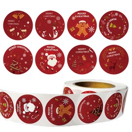 Round Christmas Sticker500pcs Christmas Pattern Stickers Christmas Envelope Sealing Sticker Decorative Tag StickersChristmas Gift Party Decoration Round red roll Sticker