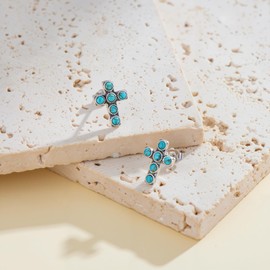 BETHZA Turquoise Cross Earring 925 Sterling Silver Natural Turquoise Cross Stud Earrings Western Jewelry Gifts for Women