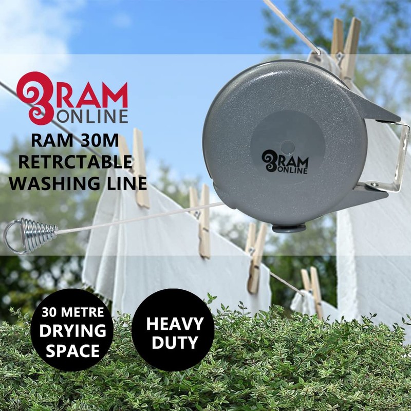 Ram® Heavy Duty Outdoor Retractable Clothes Line Laundry Drying Washing