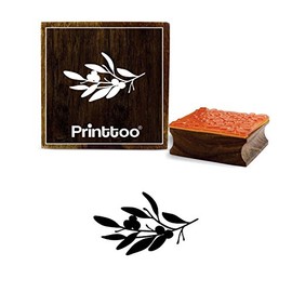 Printtoo Olive Branch with Leaves Design Brown Wooden Rubber Stamp Print Block-2 x 2 Inches