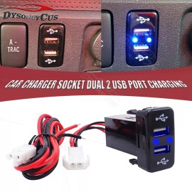 DYSO Fit Toyota Tacoma Land Cruiser 12V Blue Dual USB Power Charger Switch+Wiring