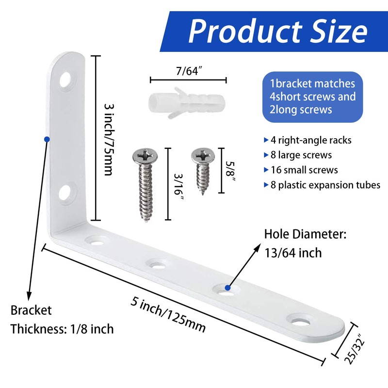 Pack of 4 Angle Shelf Brackets, Bolatus L Angle Shelf