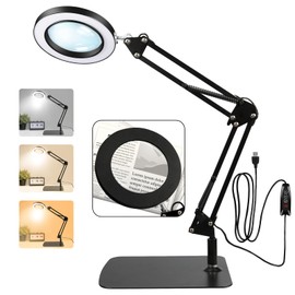 Zhiwei 30x Magnifying Glass with Light and Stand, 3 Color Modes 10 Stepless Dimmable LED Lighted Desk Lamp, Adjustable Swing Arm, Suitable for Repair, Reading, and Close Range Work. (Square, 1, 1)