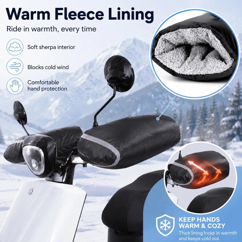 Zephanor Motorcycle Handlebar Muffs, Windproof Waterproof Motorbike Hand Warmer Gloves,