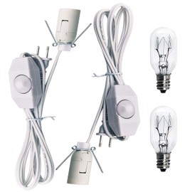 2 Set Original Replacement White Cords with Bulbs for Himalayan Salt Rock Lamp with Dimmer Switch and 25 Watt E12 Socket Incandescent Bulbs,UL Listed