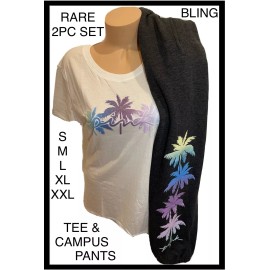 Victoria's Secret NWT VICTORIAS SECRET PINK PALM SHINE PANTS AND TEE SHIRT 2PC SET XS-XXL