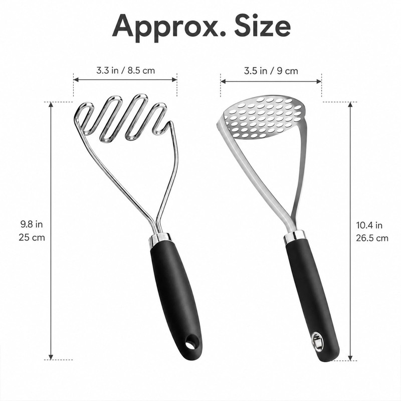 2 Pack Potato Mashers, Stainless Steel Food Masher Food Grade