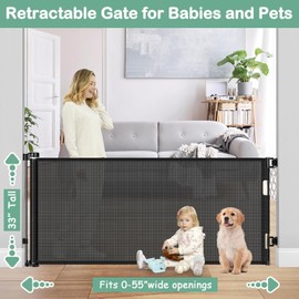 Retractable Baby Gates for Doorways 55 Inch Wide Retractable Dog Gates for The House Outdoor Dog Barriers for Home Indoor Pet Barrier Mesh Baby Gate for Fireplace Pet Safety Gate for Front Door