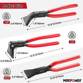 MAXPOWER Sheet Metal Bending Pliers, 3-piece Hand Seamers Sheet Metal Tools with Straight, 45° and 90° Jaws, Sheet Metal Pliers for Roofers, Plumbers, and Metal Processing