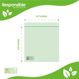 Responsible Products Certified Compostable SANDWICH Resealable Zip Bag, Extra Strength Food Bags, Plant-Based Freezer-Safe (68 Pack)