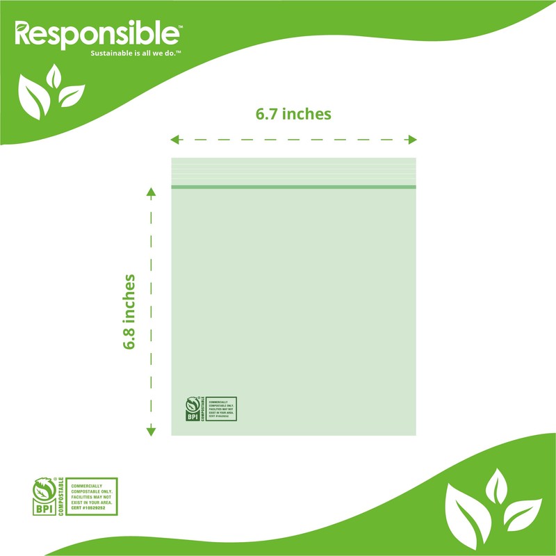 Responsible Products Certified Compostable SANDWICH Resealable Zip Bag, Extra Strength