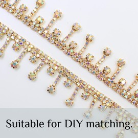PEARLY JUN 4,5 m Strassbesatz Kristall Strass Kette AB Gold Fransen Nähen Kleid DIY Party Hochzeit Blumenstrauß für Dekoration Brautkostüm Verzierung Kleidung Zubehör
