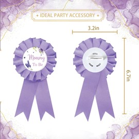 Lavender Mom to Be Tinplate Badge Pin, Purple Flower Best Mom Ever Pin, Gender Reveal Button for New Parents, Purple Rosette Mama to Be Award Ribbon, Flower Baby Shower Party Favors