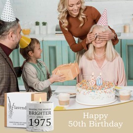 50th Birthday Gifts for Her - 50th Birthday Gifts for Women, Gift for 50th Birthday Woman - 1975 Birthday Gifts for Women - 50 Year Old Gifts Idea for Her Him, 6oz Lavender Decor Ceramics Candle