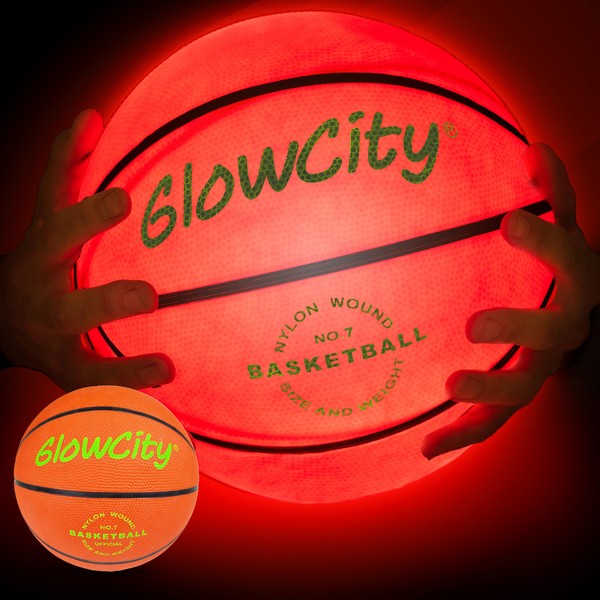 GlowCity Glow in The Dark Basketball for Teen Boy - Basketball Gift - Glowing Red Basket Ball, Light Up LED Toy for Night Ball Games - Sports Stuff & Gadgets for Kids Age 8 Years Old and Up