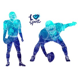 WOYINIS Blue Watercolor Football Player Wall Decal, Sports Player Silhouette Rugby Wall Stickers Peel & Stick Removable Wall Decals Stickers for Living Room Playroom Kids Room Wall Decor, NK0213