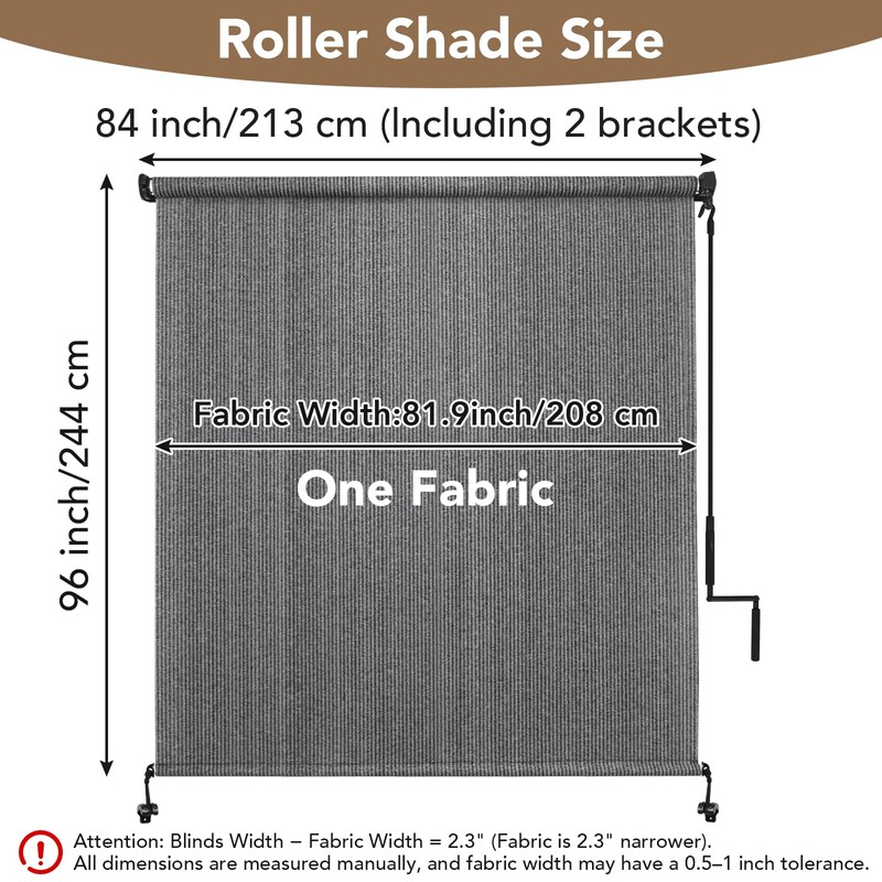 Outdoor Roller Shade 7' W x 8' H Cordless -