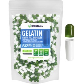XPRS Nutra Size 0 Empty Capsules - 500 Count Empty Gelatin Capsules - Pills DIY Capsule Filling - Pure Bovine Pill Gel Caps for Do-It-Yourself Supplements (Green/White)